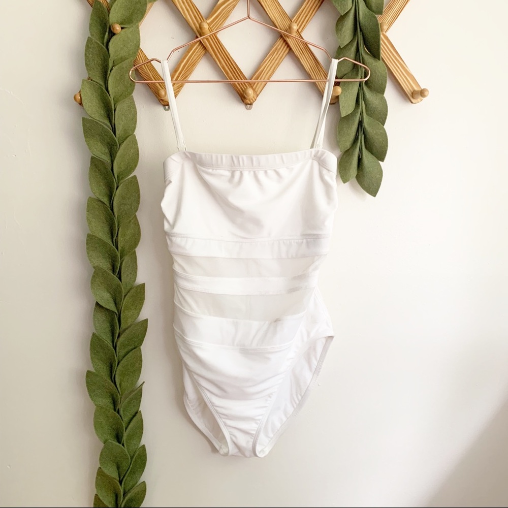Anne Cole Collection White Mesh Waist Swimsuit